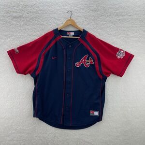 Vintage Atlanta Braves Jersey Mens XL Blue Red Nike Baseball MLB Sports Y2K